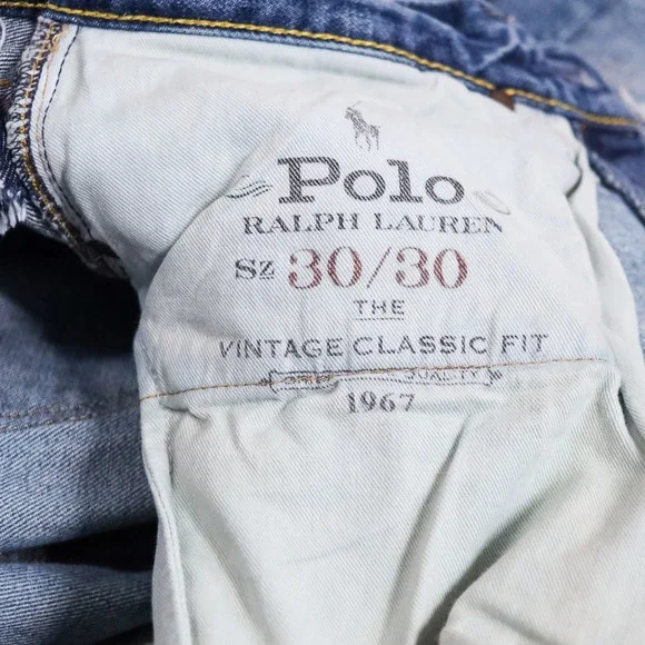 Polo Ralph Lauren Vintage Classic Fit Jeans Men 30x30 Blue Distressed Button Fly - Picture 6 of 13